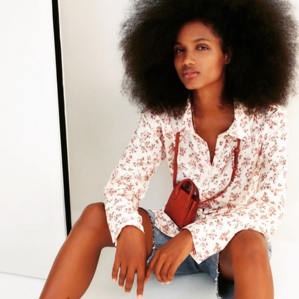 ZARA women  printed floral satin shirt XS